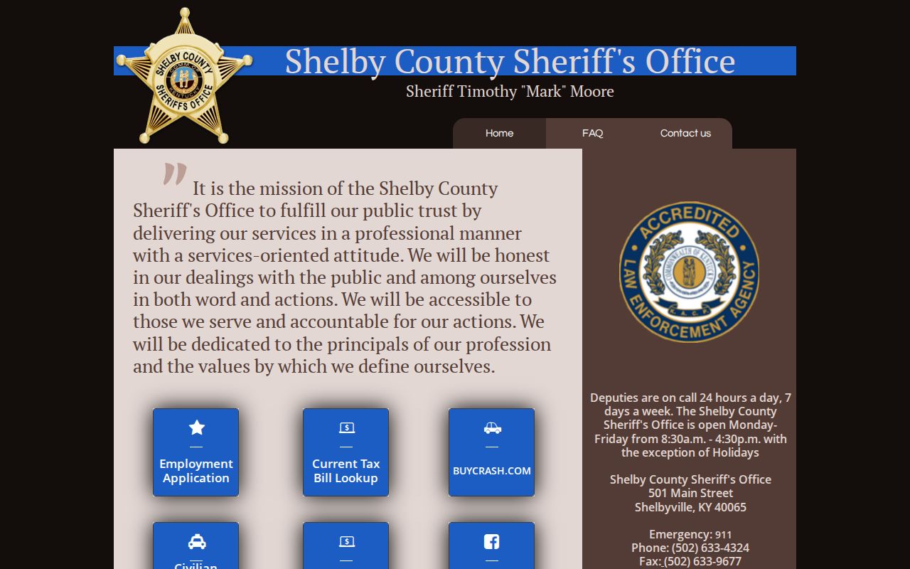 Shelby County Sheriff official website landing page