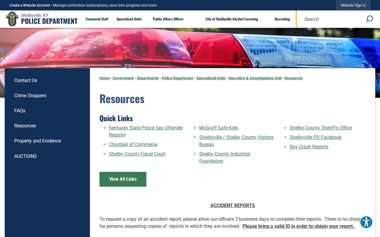 Shelbyville Police arrest record resources and media fee page