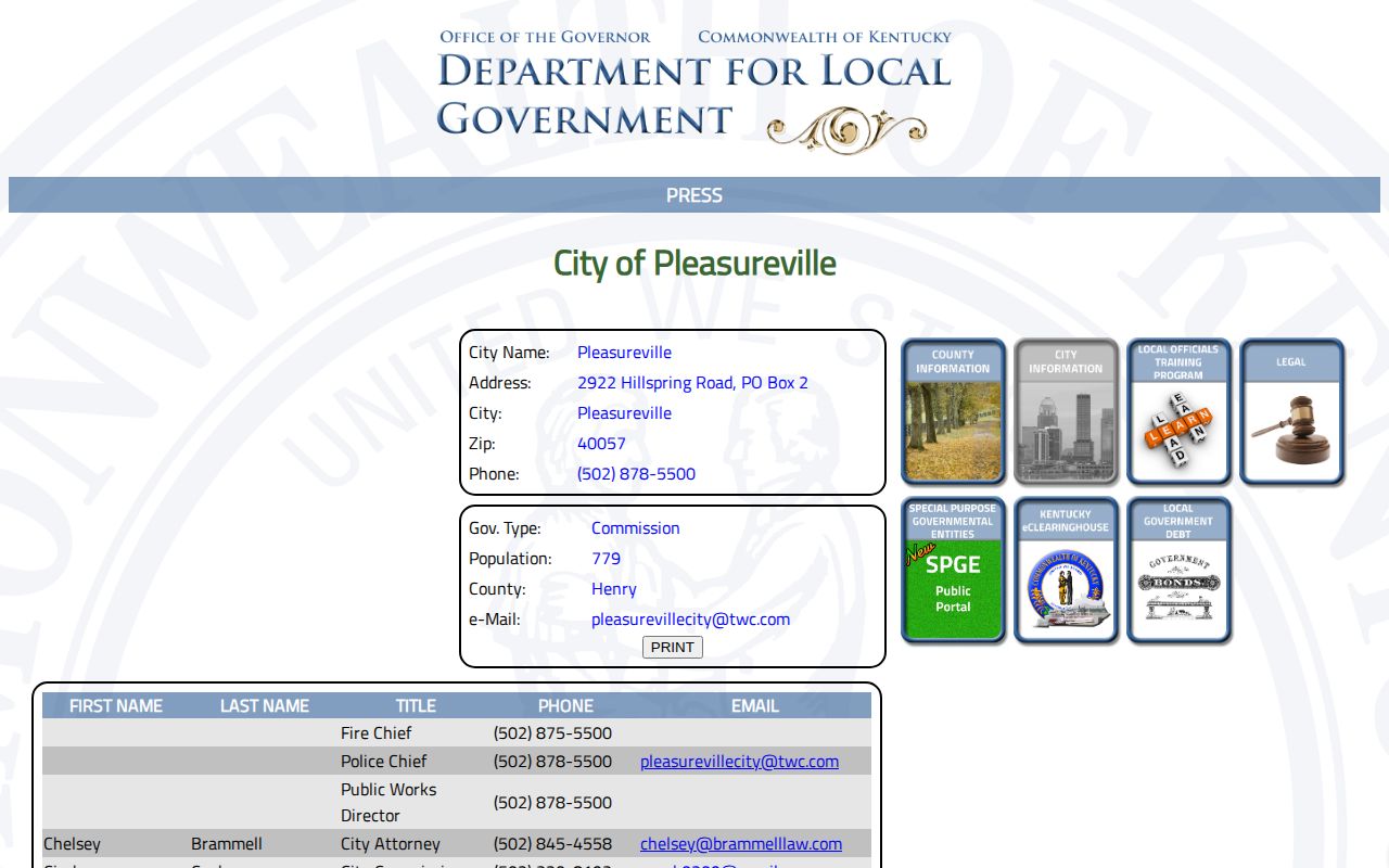 Kentucky DLG Pleasureville arrest jurisdiction and city police contact source